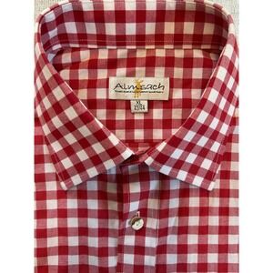 VTG Almsach Mens Red White Gingham Check Button Down Shirt XL Octoberfest Dirndl